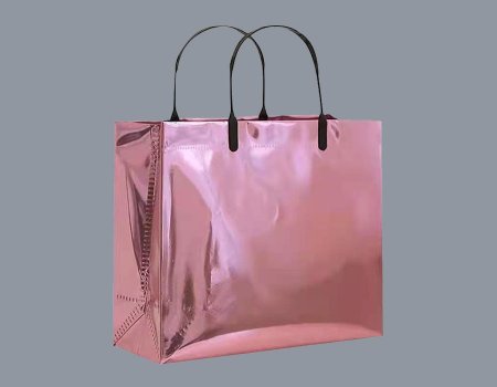 Plastic Retail Shopping Bags in Shiny Metallic Pink