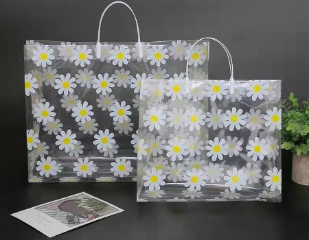 Transparent Plastic Shopping Bags with Chrysanthemum Print