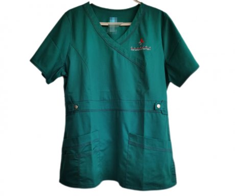 Nurse Mock Wrap Scrub Top with Embroidered Logo 